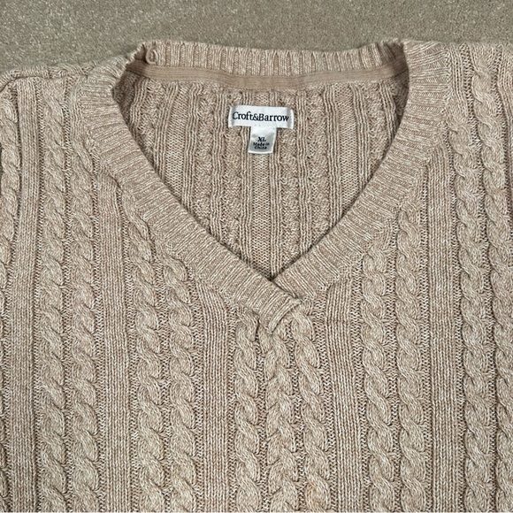 croft & barrow Sweaters - Croft & Barrow Tan Heathered Cable Knit‎ V Neck LS Sweater 100% Cotton Womens XL